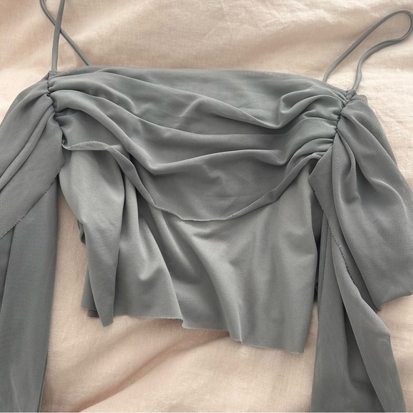 Commense grey draped front mesh sleeve top - Picture 3 of 5